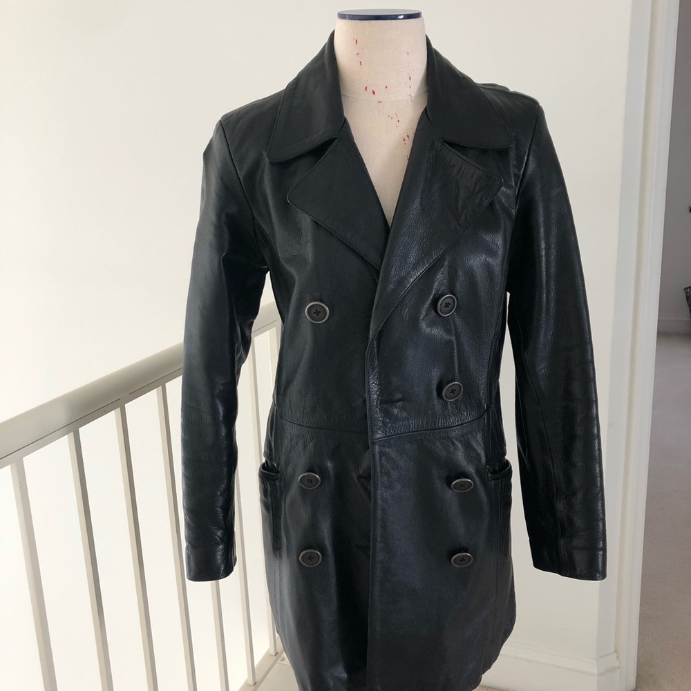 Vintage Leather double-breasted coat